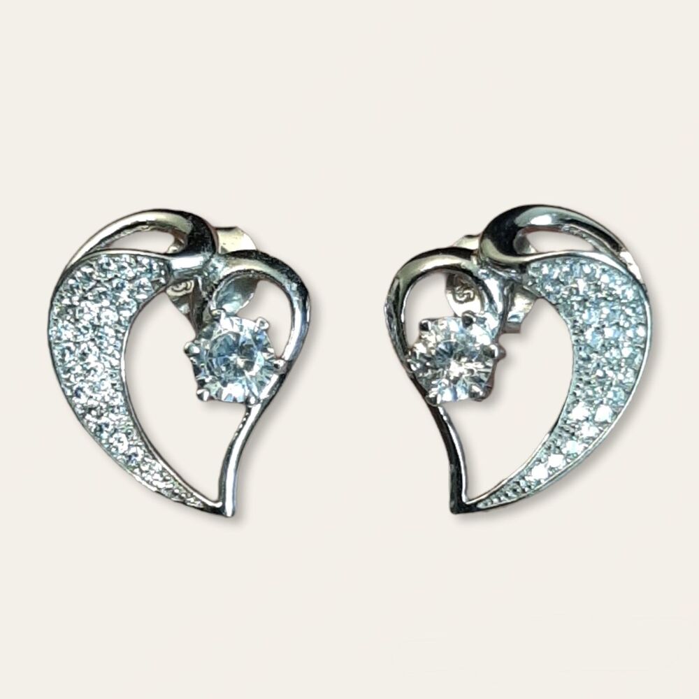 NEW Sterling Silver 925 Micro Pave Cubic Zirconia Studs Awesome Earrings Italy - Picture 1 of 7